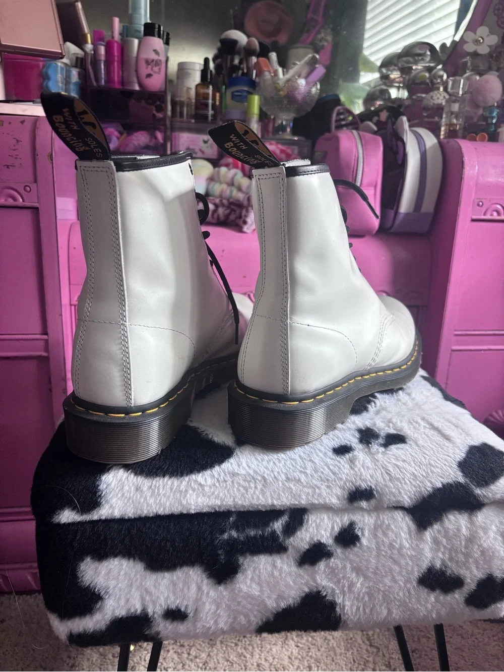 Dr. Martens White Smooth Leather 8-Eye Lace-Up Boots